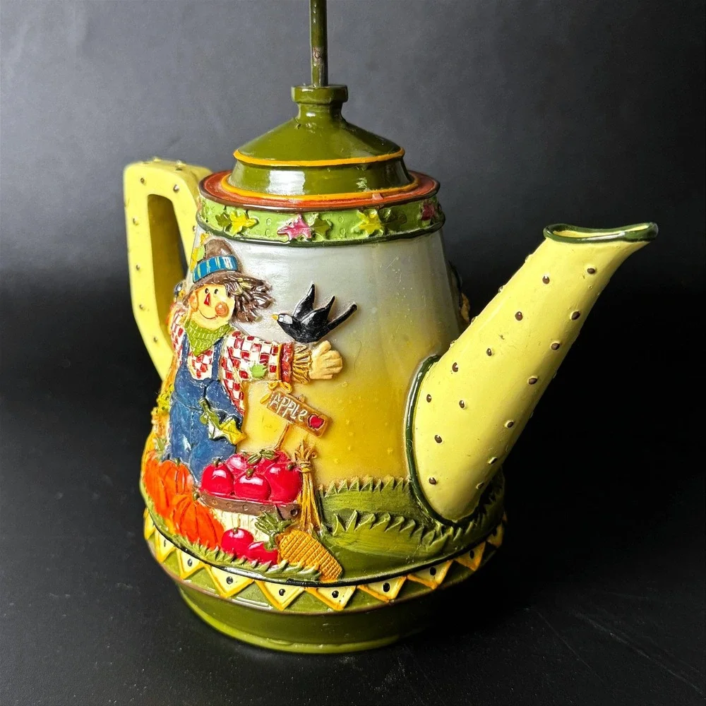 Vintage Harvest Scarecrow Teapot Tealight Candle Holder Ceramic Fall Decor Shade